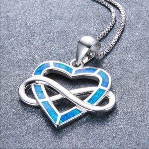 Sterling Silver Blue Opal Heart Pendant Necklace